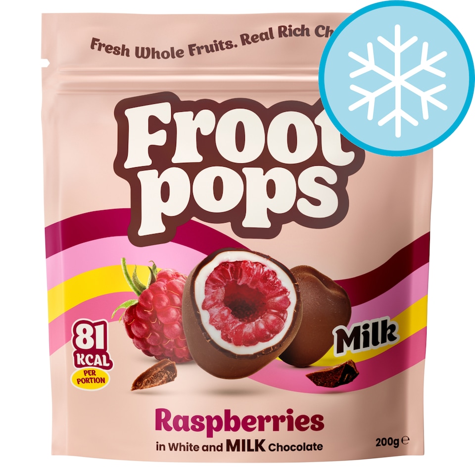 Froot Pops Freshly Frozen Raspberries Coated in White & Milk Chocolate 200g