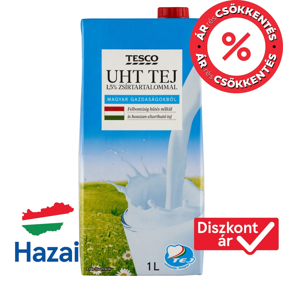 Tesco UHT zsírszegény tej 1,5% 1 l