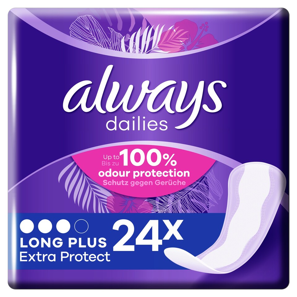 Always Dailies Extra Protect Long Plus Panty Liners 24 Pack