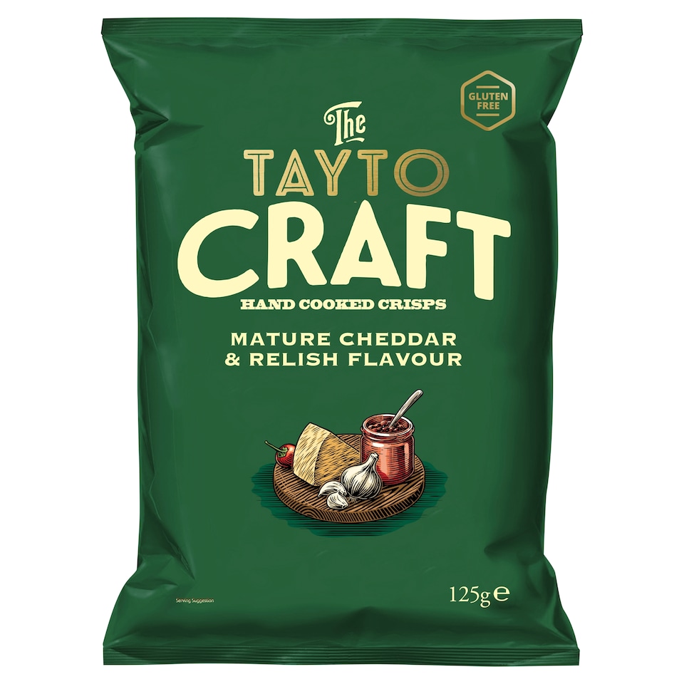 Tayto Craft Hand Cooked Crisps - Mature Cheddar & Relish Flavour 125g