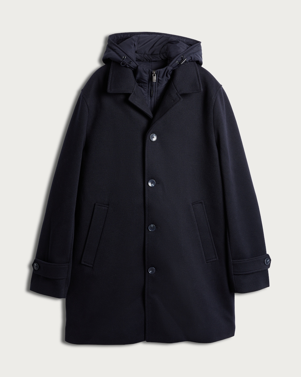 image 1 of F&F Hooded Button Up Overcoat in Navy