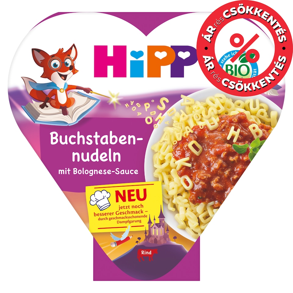 HiPP bio betűtészta bolognai szósszal 1 éves kortól 250 g