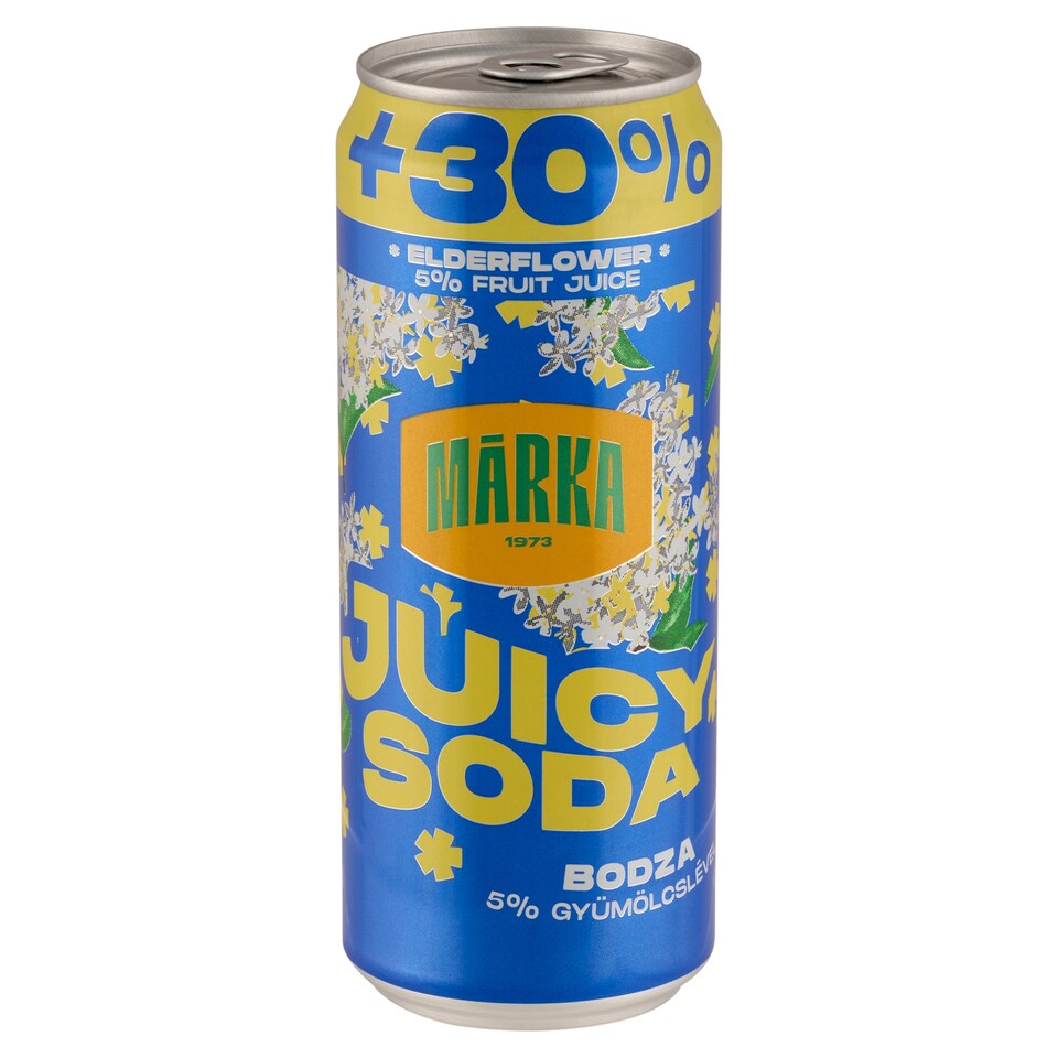 Márka Juicy Soda bodzaízű szénsavas üdítőital cukorral és édesítőszerrel 330 ml  1. kép