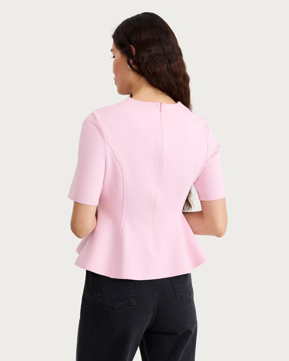 image 1 of F&F Ponte Seam Peplum Hem Top in Pink