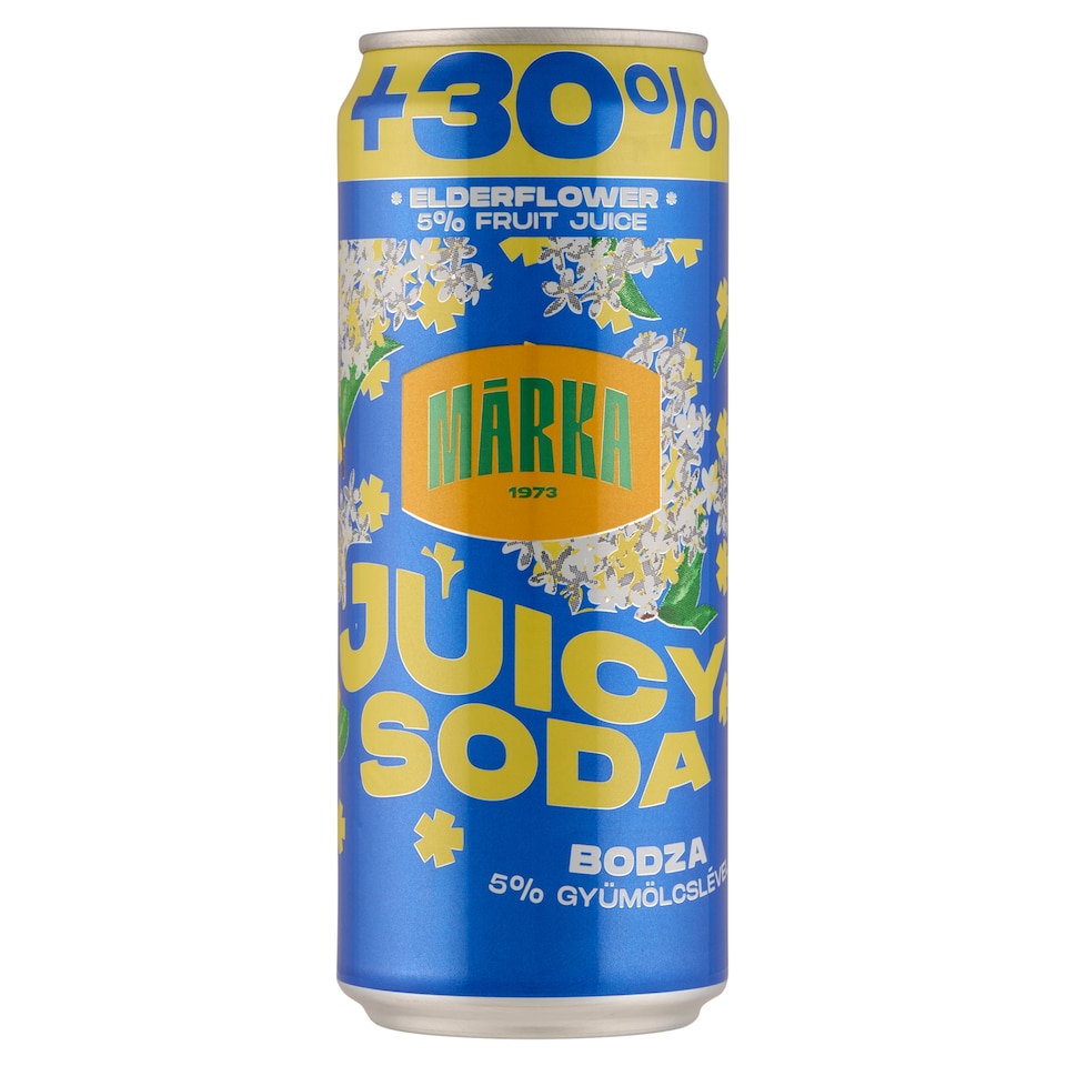 Márka Juicy Soda bodzaízű szénsavas üdítőital cukorral és édesítőszerrel 330 ml  1. kép