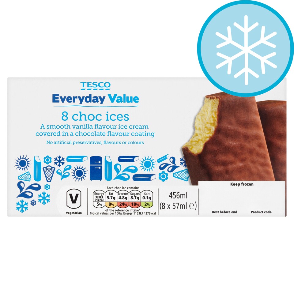 Tesco Everyday Value Chocolate Ices 8 X 57Ml Tesco Groceries