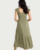 image 3 of F&F Shirred Polka Dot Midi Dress in Green