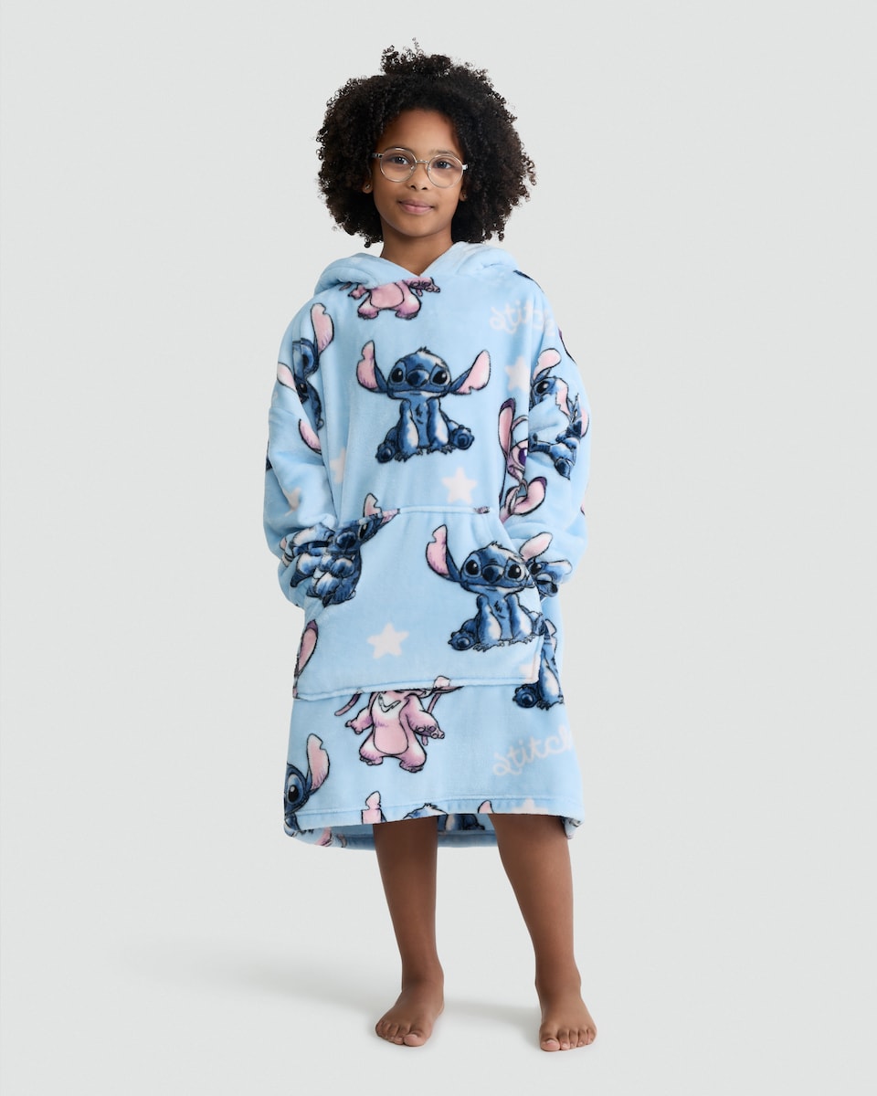 image 1 of Disney Lilo and Stitch Print Fleece Hooded Blanket in Blue