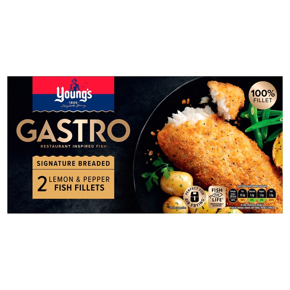 Youngs Gastro Signature Breaded Lemon & Pepper 2 Fish Fillets 270G