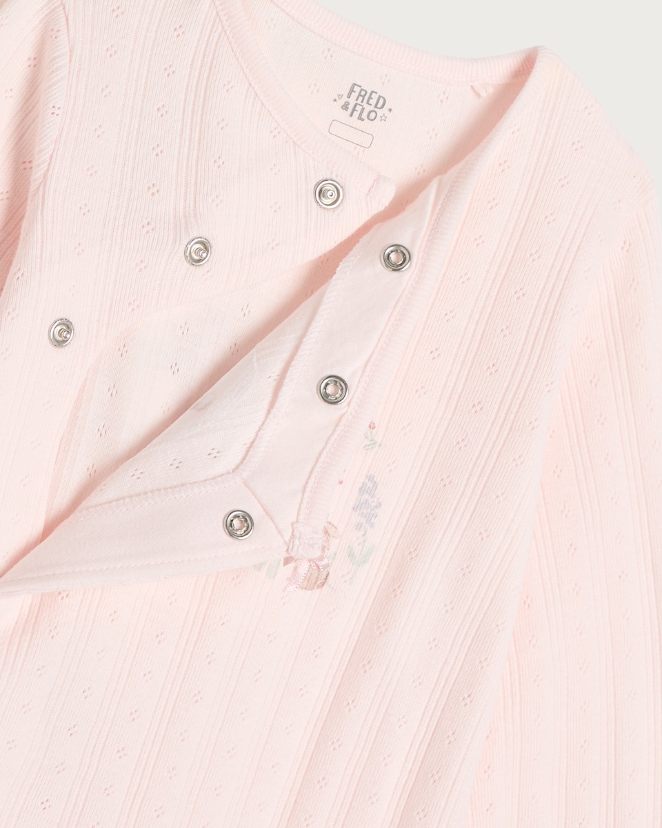 image 1 of F&F Baby 2-Pack Pure Cotton Embroidered Long Sleeved Footless Sleepsuits in Multi Pink