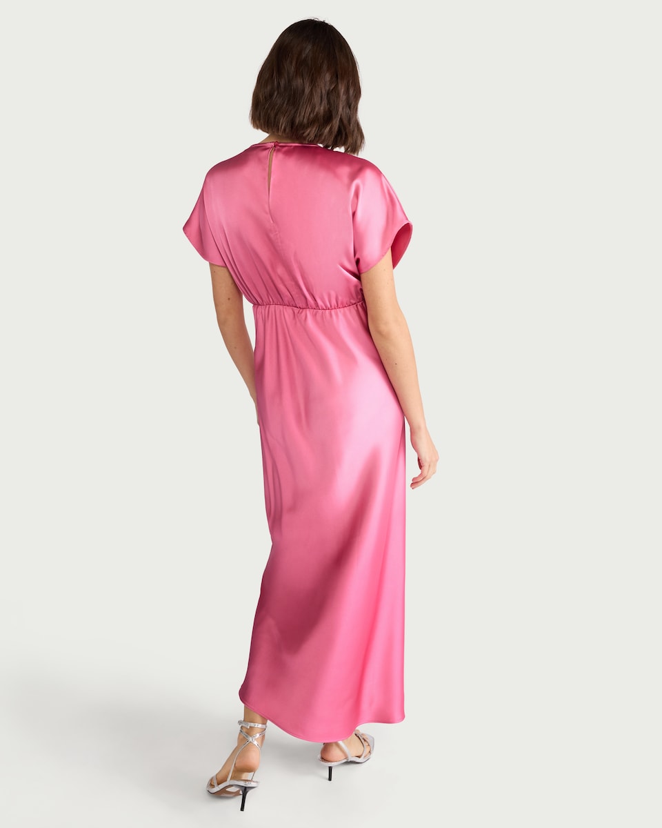 image 1 of F&F Satin V Neck Midi Dress in Pink