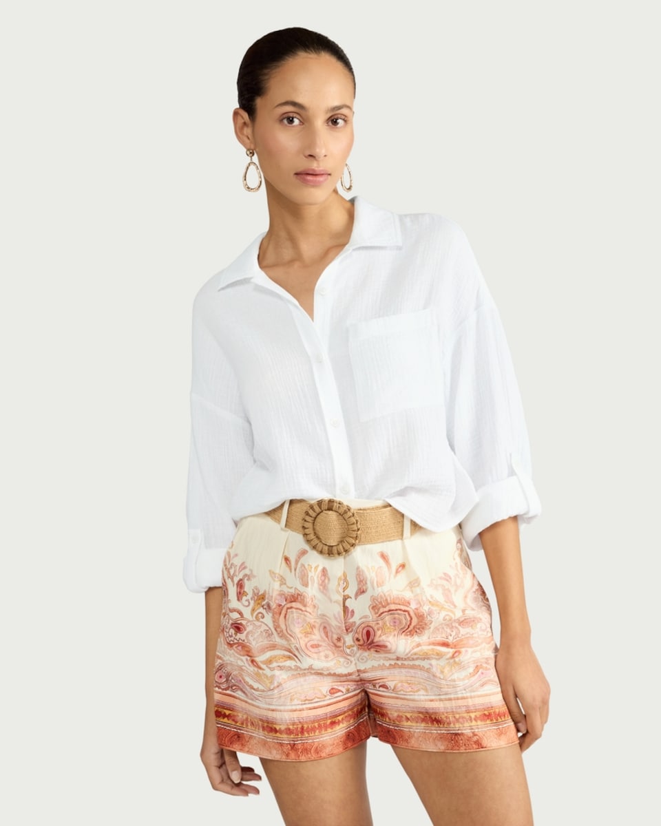 image 1 of F&F Pure Cotton Double Cloth Button Up Shirt in White
