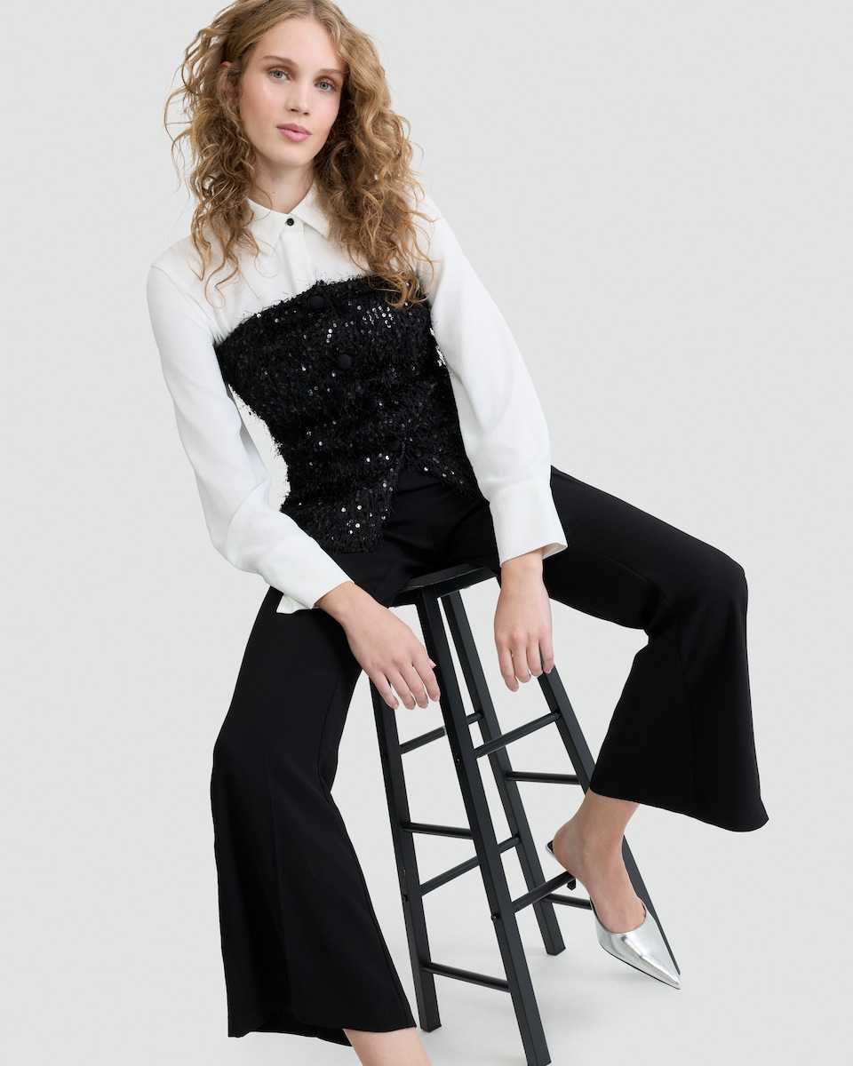 image 1 of The F&F Edit Textured Sequin Embellished Buttoned Corset in Black