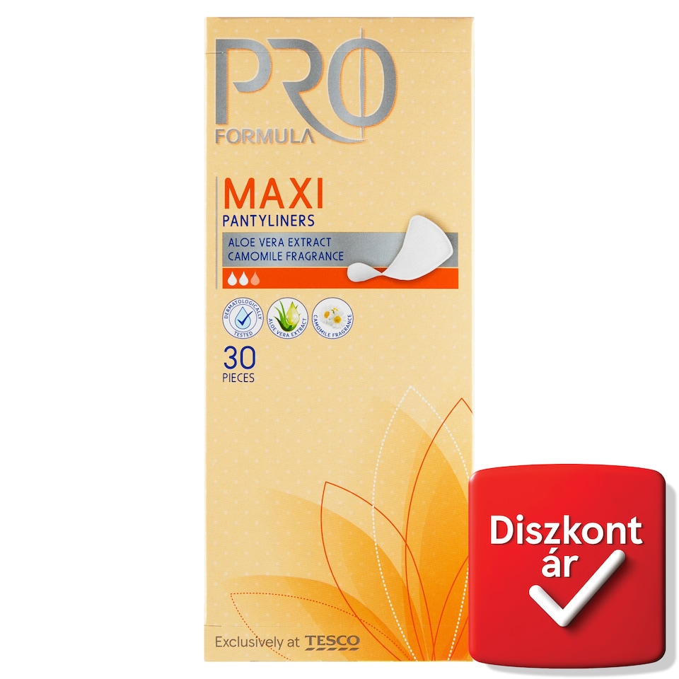 Tesco Pro Formula Maxi Aloe Vera and Camomile Pantyliners 30 pcs