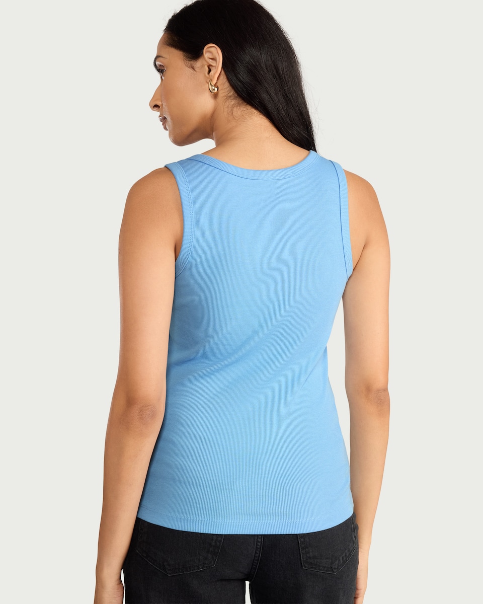 image 1 of F&F Cotton Rich Ribbed Scoop Neck Vest in Blue