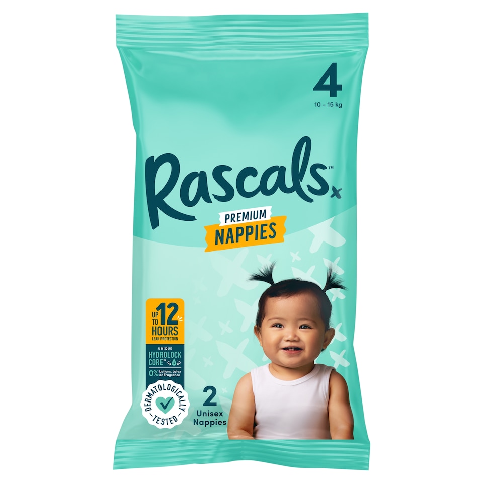 image 1 of Rascals Premium Nappies, Size 4, 2 Unisex Nappies