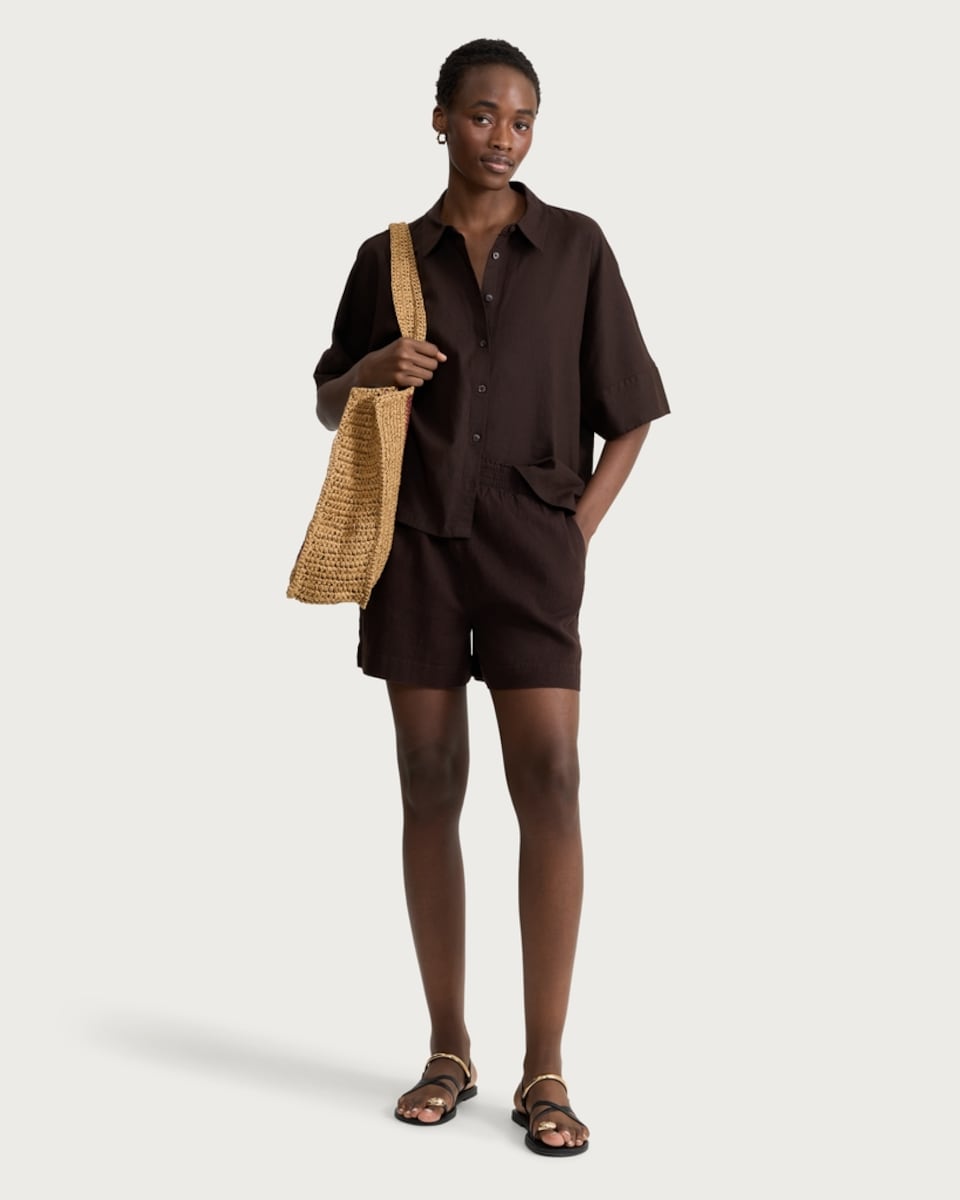 image 1 of F&F Linen Rich Co-ord Shorts in Brown