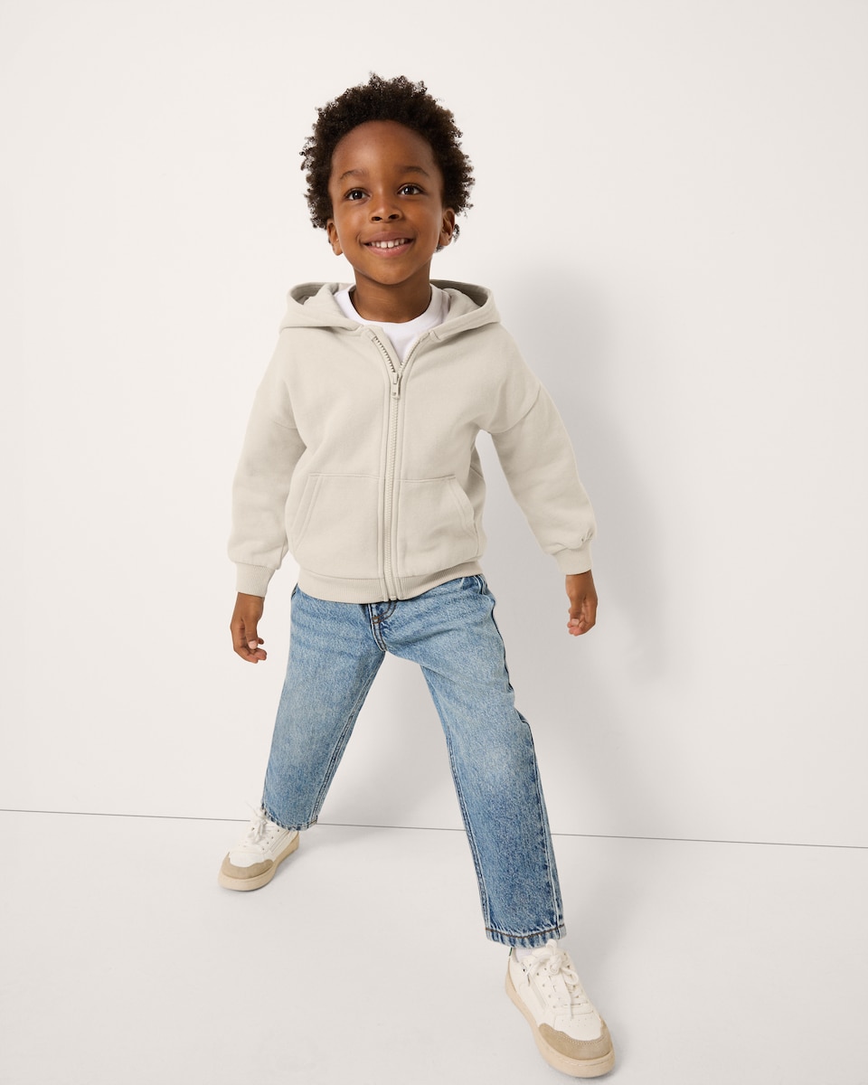 image 1 of F&F Boys Cotton Rich Zip Up Hoodie in Stone