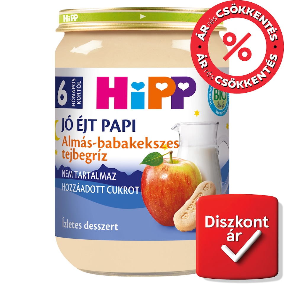 HiPP Jó Éjt Papi bio almás-babakekszes tejbegríz bébidesszert 6 hónapos kortól 190 g
