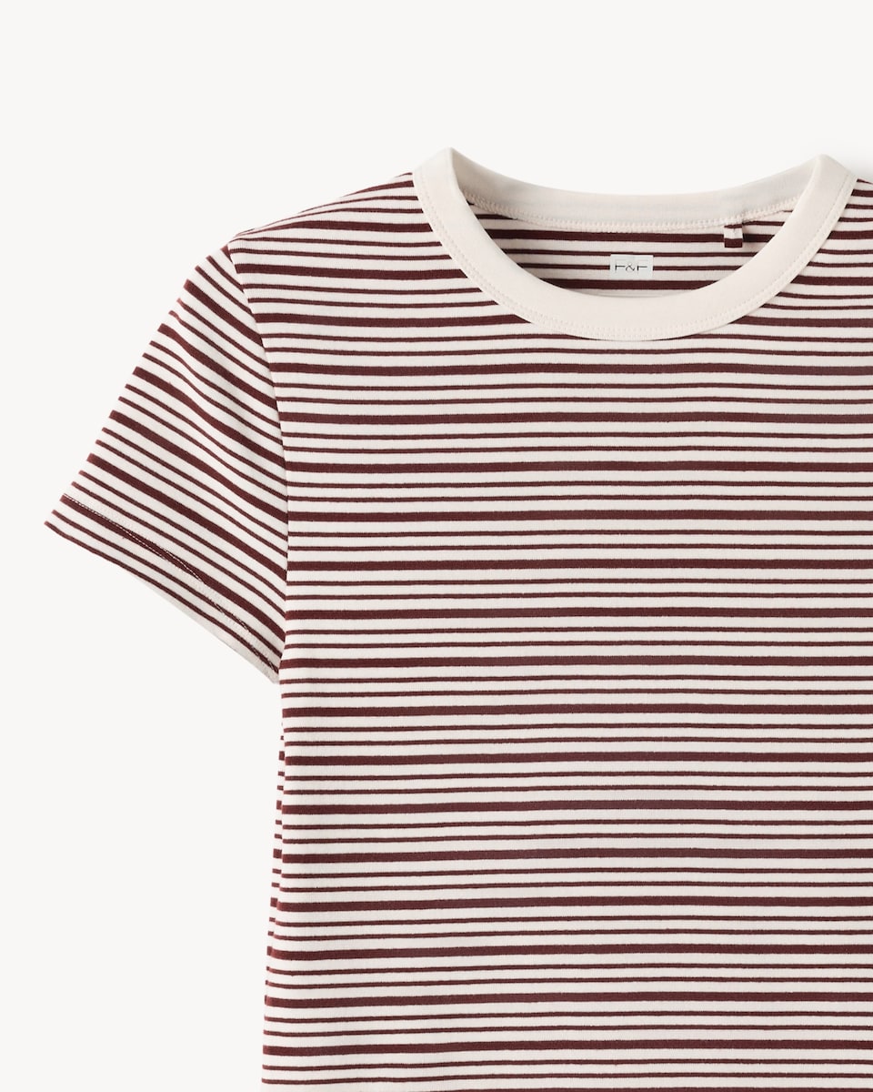 image 1 of F&F Cotton Rich Striped T-Shirt in Multi Brown