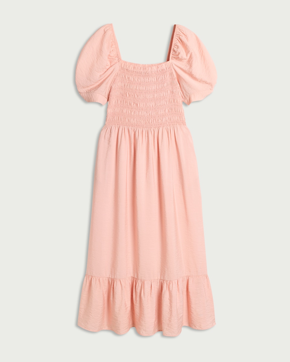 F&F Shirred Puff Sleeved Midi Dress in Pink
