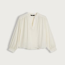 F&F Gathered Sleeve V Neck Blouse in Cream