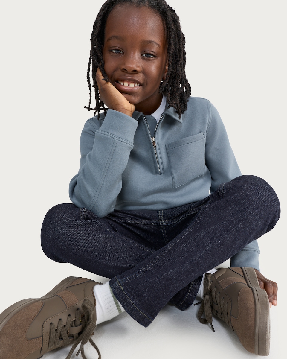 image 1 of F&F Boys Cotton Rich Slim Fit Jeans in Navy