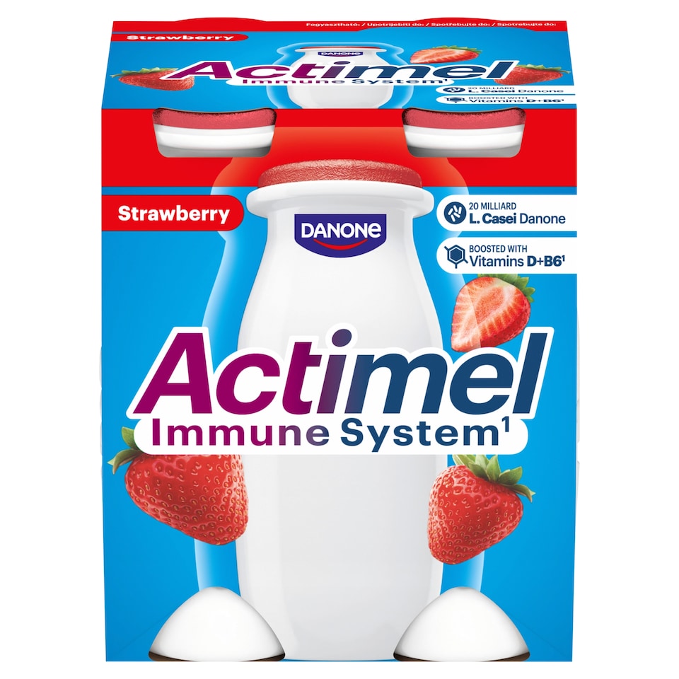 Danone Actimel Strawberry-Flavoured Low-Fat Fermented Drink with Vitamins B6 and D 4 x 100 g (400 g)