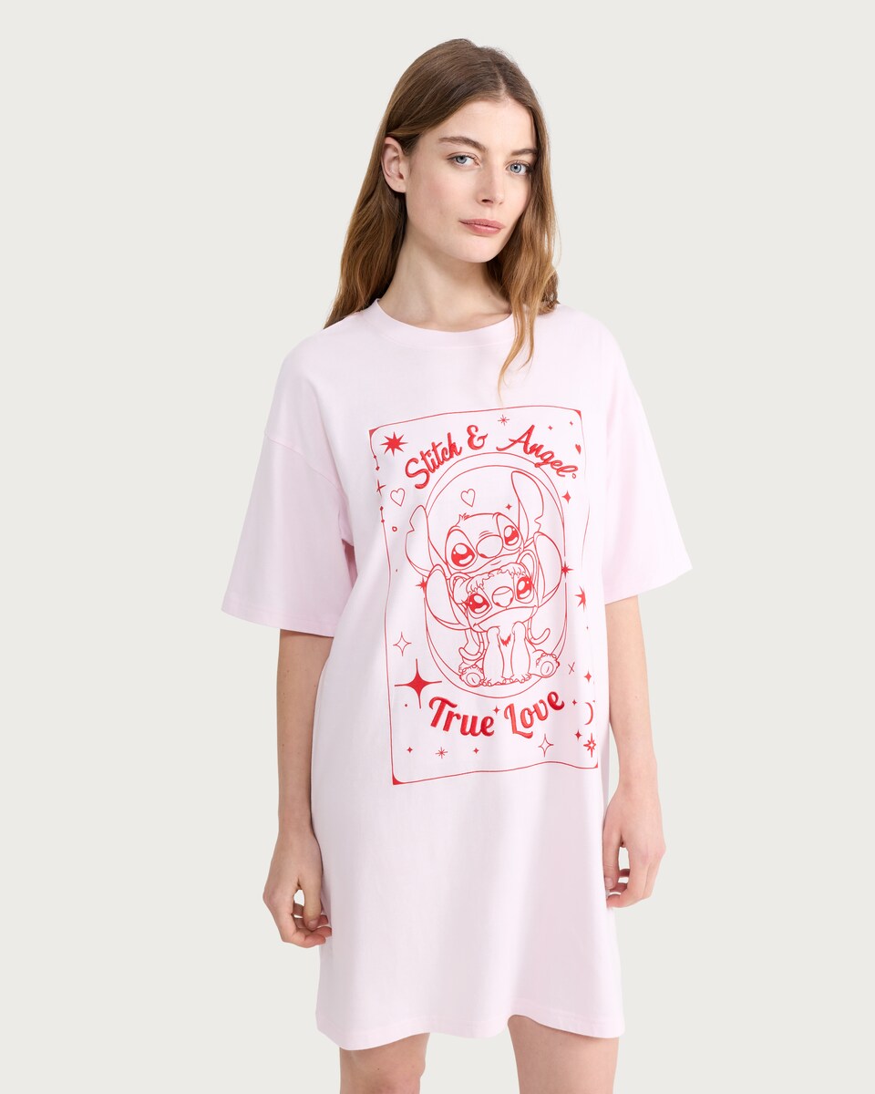 image 1 of Disney Stitch Pure Cotton Nightdress in Pink
