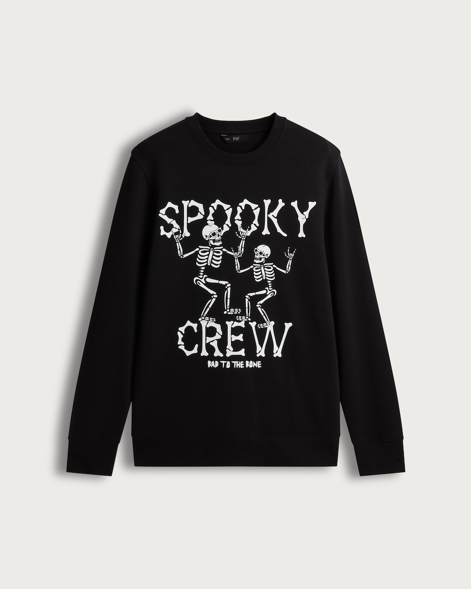 F&F Cotton Rich Spooky Crew Skeleton Print Sweatshirt in Black