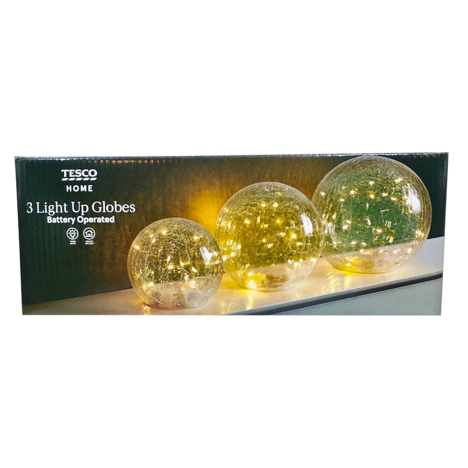 image 1 of Tesco Christmas Set Of 3 Warm White Light Up Globes