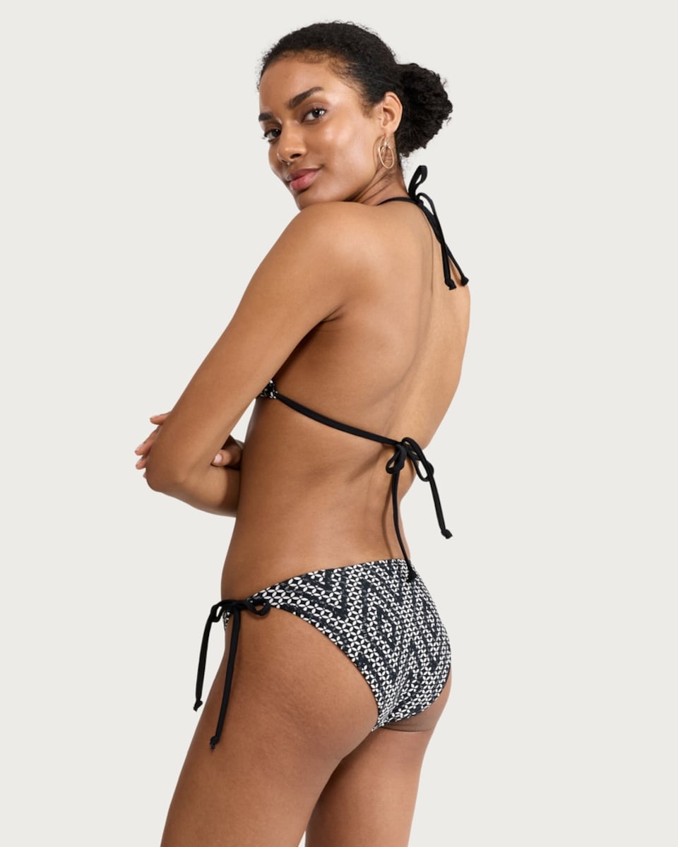 image 1 of F&F Geometric Print Tie Side Bikini Bottoms in Multi Black
