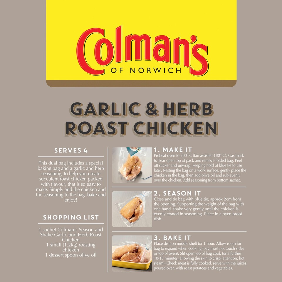 image 1 of Colman's Season & Shake Garlic & Herb Roast Chicken Mix 32G