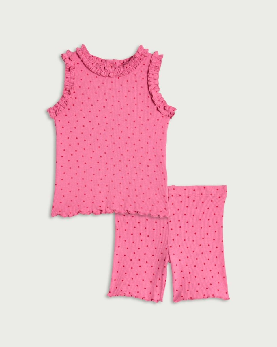 image 1 of F&F Baby 2-Piece Cotton Rich Polka Dot Set in Pink