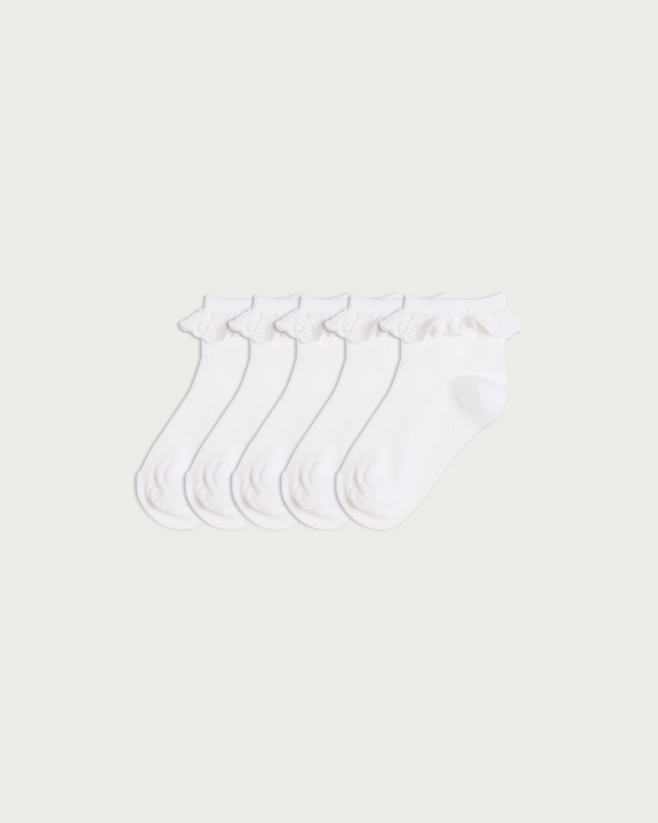 F&F School Girls 5-Pack Cotton Rich Frilly Ankle Socks in White