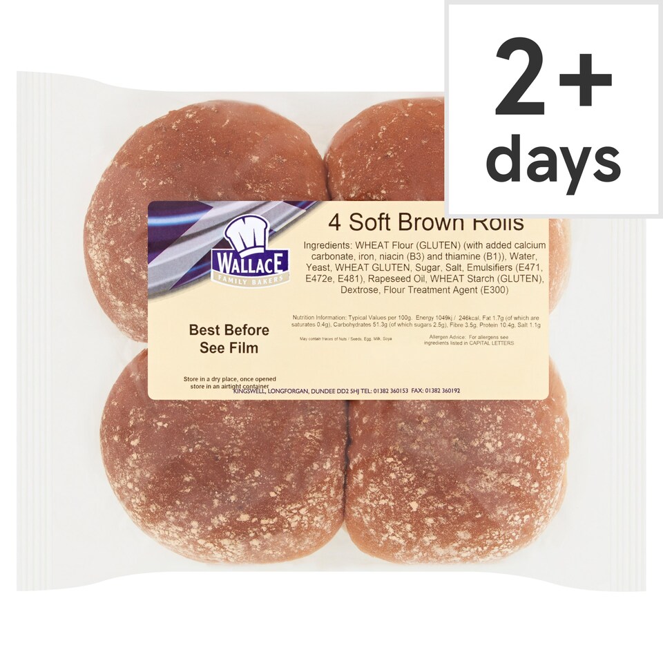 Wallace Bakery Soft Brown Rolls 4 Pack Tesco Groceries