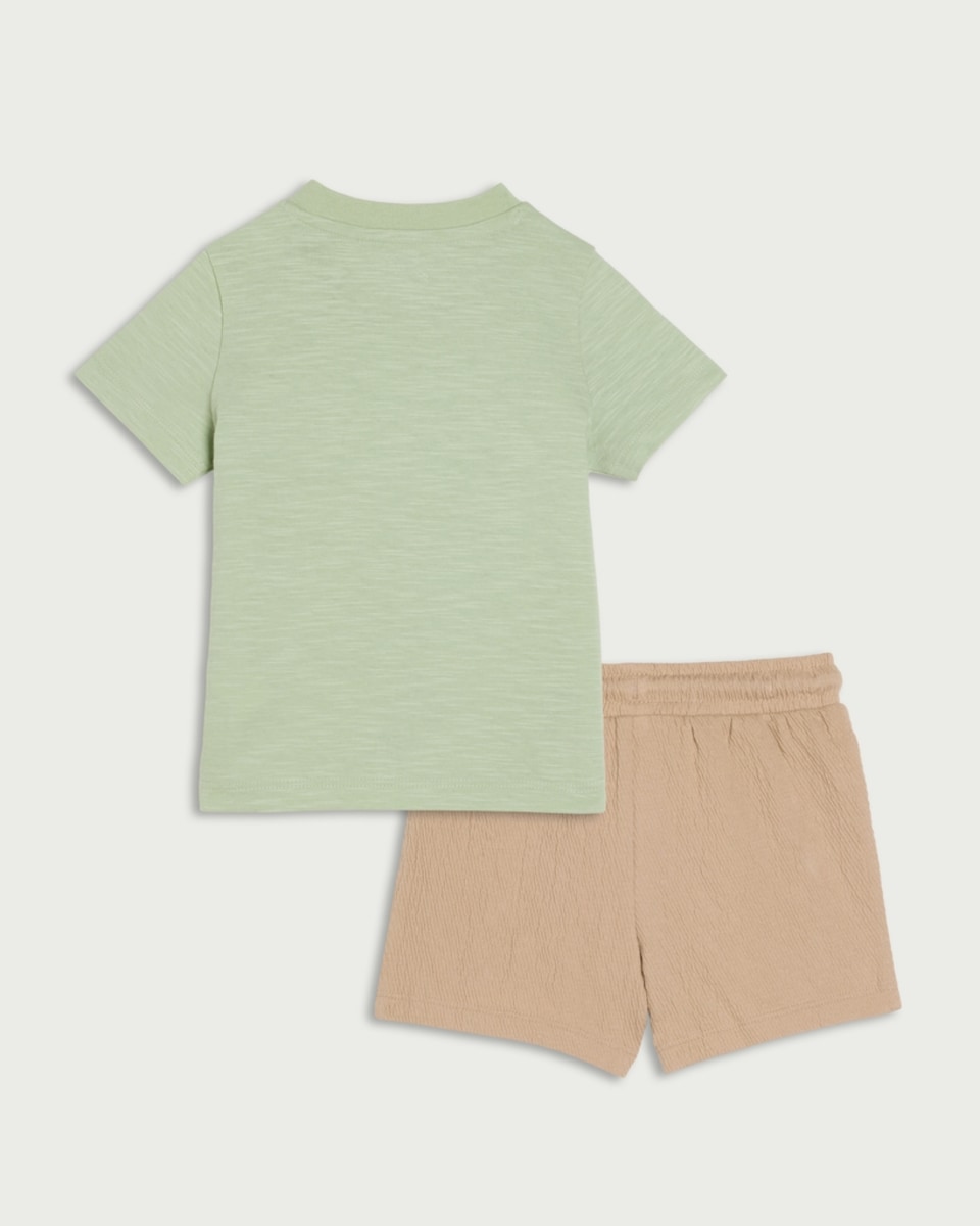 image 1 of F&F Baby 2-Piece Pure Cotton Rio Roadtrip T-Shirt and Shorts Set in Green