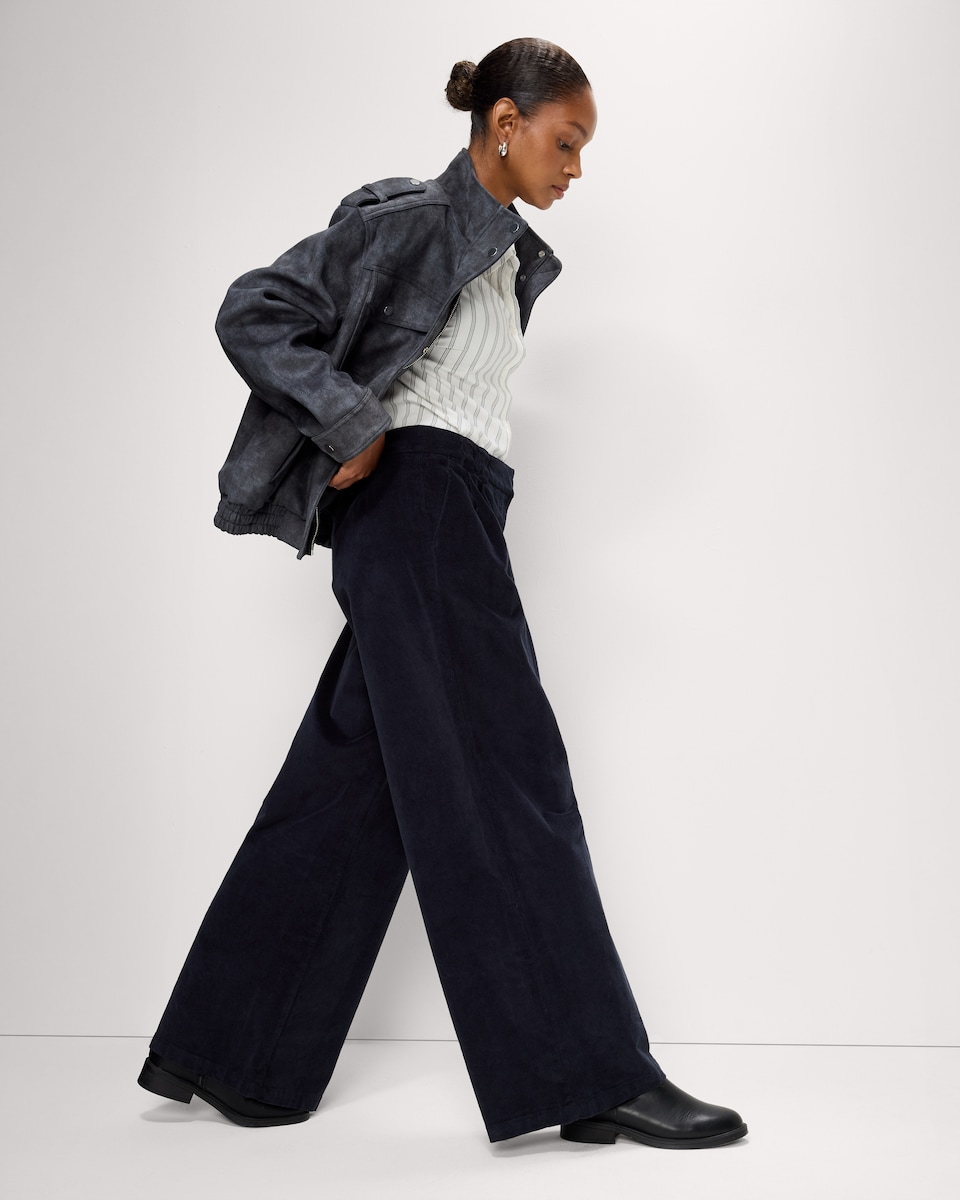 image 1 of F&F Pleated Corduroy Wide Leg Trousers in Navy