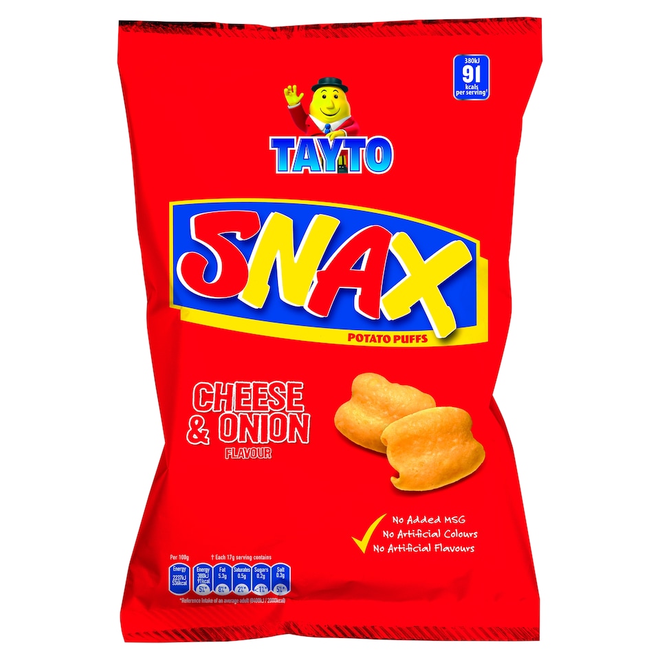 Tayto Snax Potato Puffs Cheese & Onion Flavoured 90G