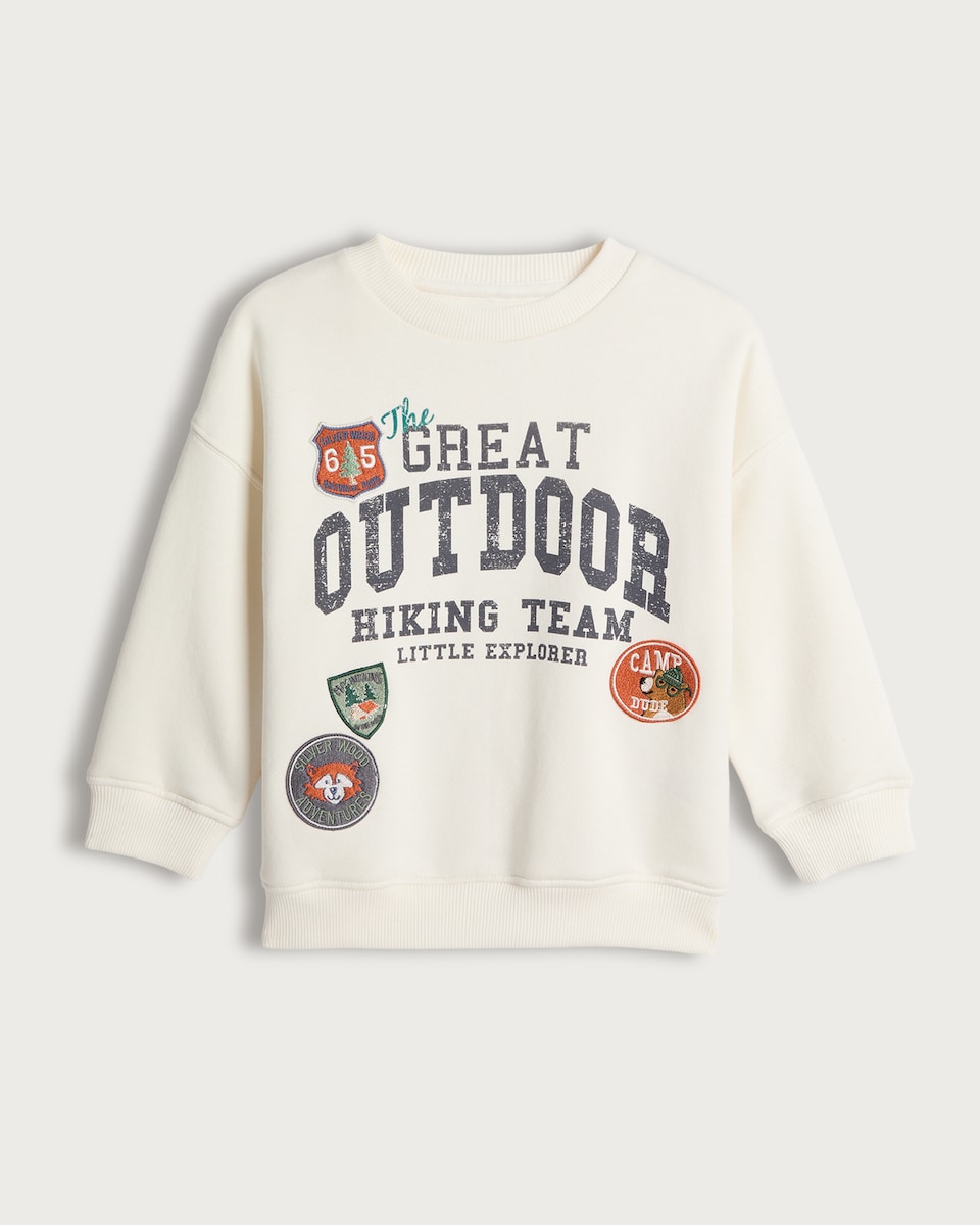 F&F Boys Cotton Rich Great Outdoor Slogan Sweatshirt in Cream