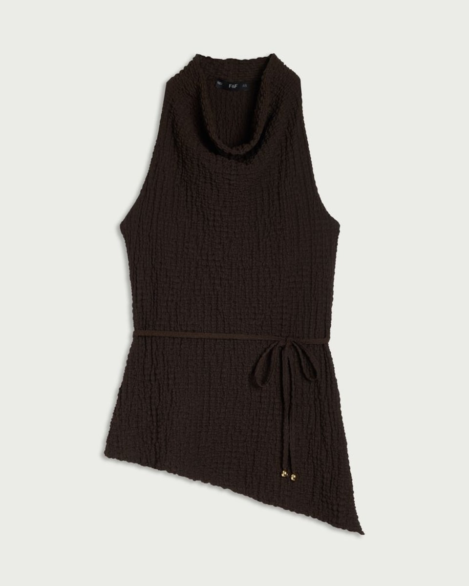 image 1 of F&F Crinkle Textured Draped Co-ord Top in Chocolate