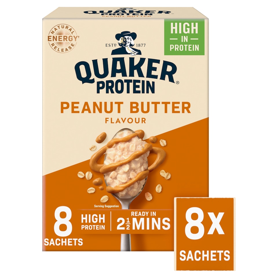 image 1 of Quaker High Protein Peanut Butter Porridge Sachets Oat So Simple 8x43g