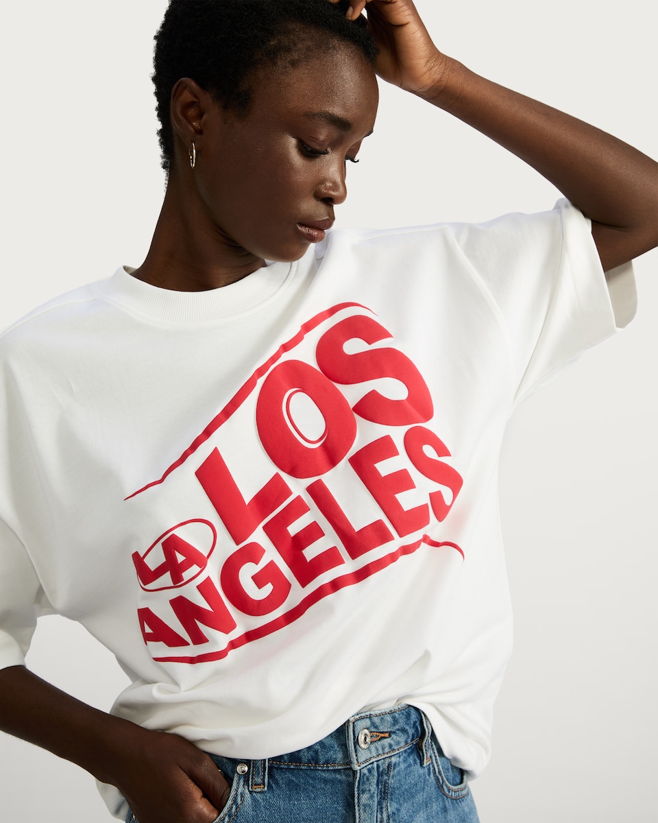 image 1 of The F&F Edit Oversized Los Angeles Print T-Shirt in White