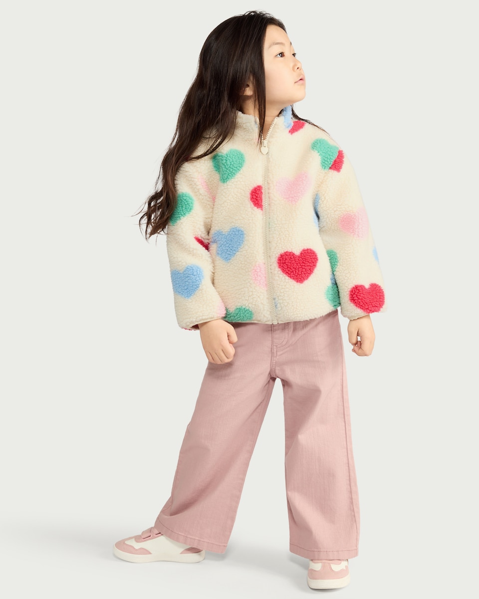 image 1 of F&F Girls Fleece Heart Print Jacket in Multi
