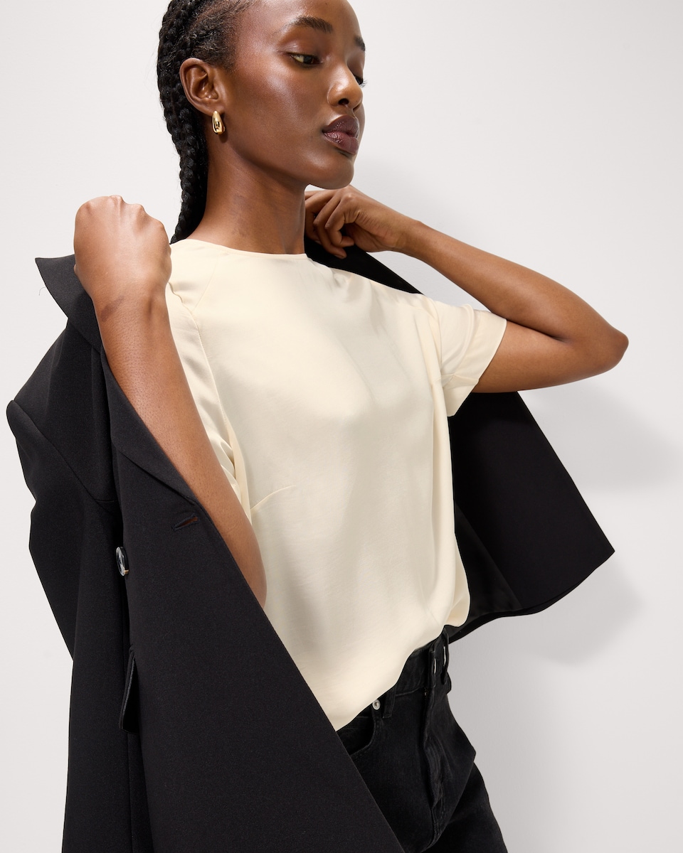 image 1 of F&F Satin Short Sleeved Top in Cream