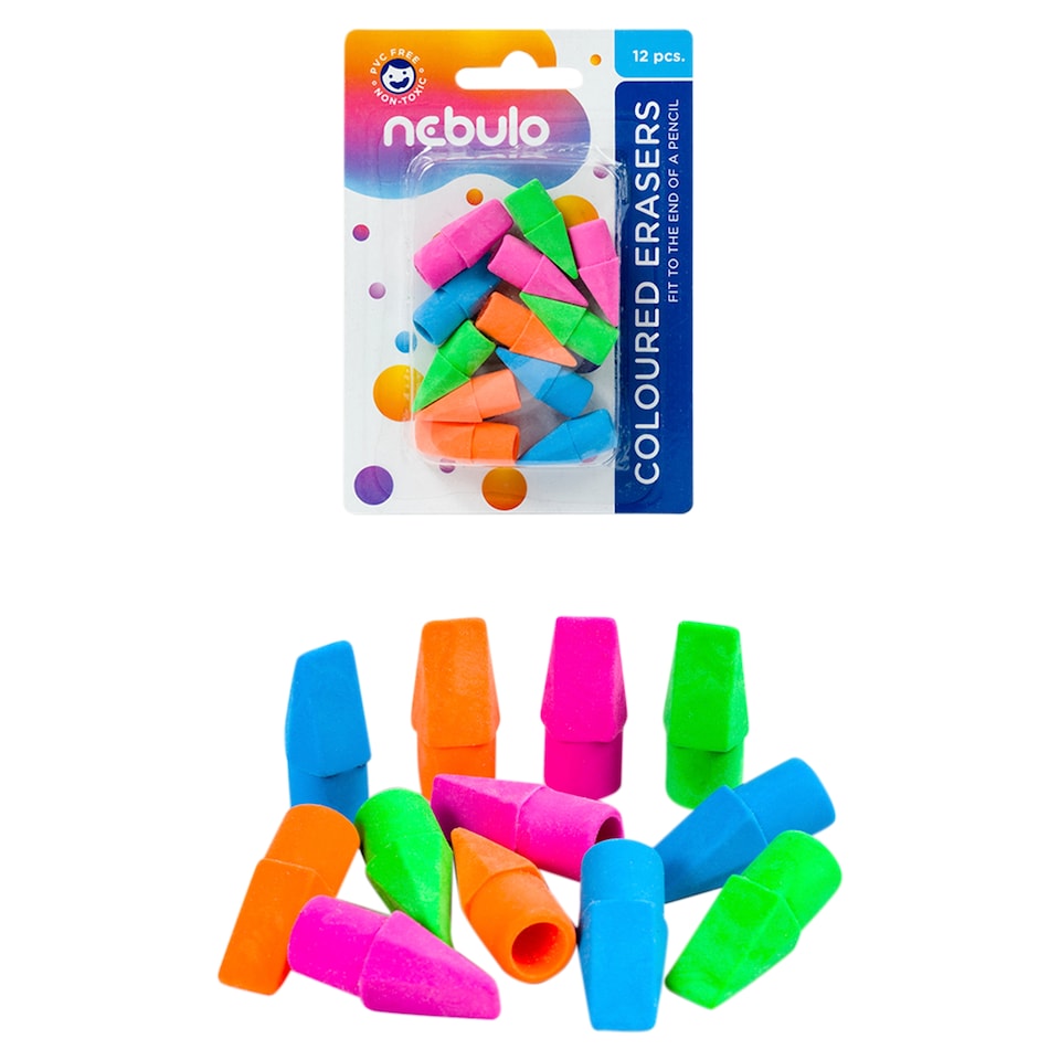 Nebulo színes radírok ceruza végére 12 db