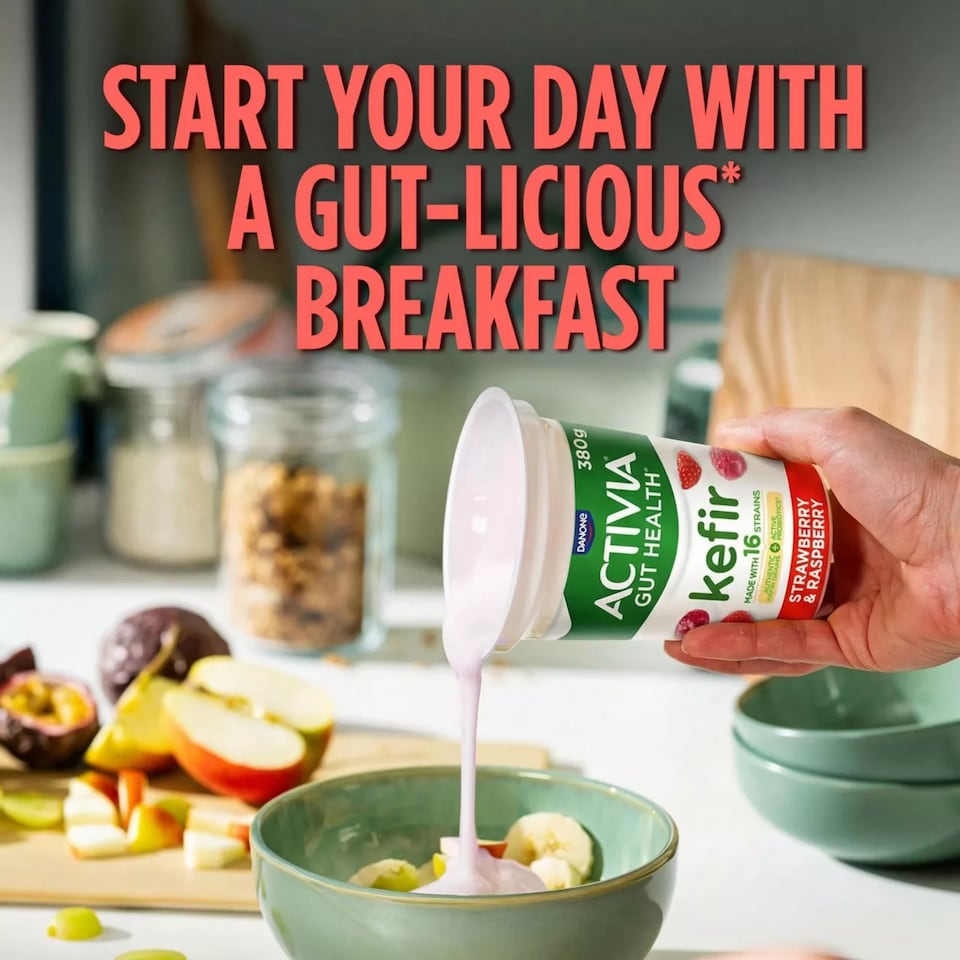 image 1 of Activia Kefir Strawberry & Raspberry Gut Health Yogurt 380g