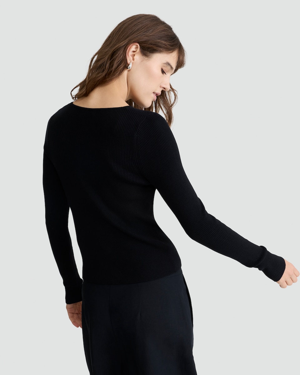 image 1 of F&F Keyhole Ribbed Knit Jumper in Black