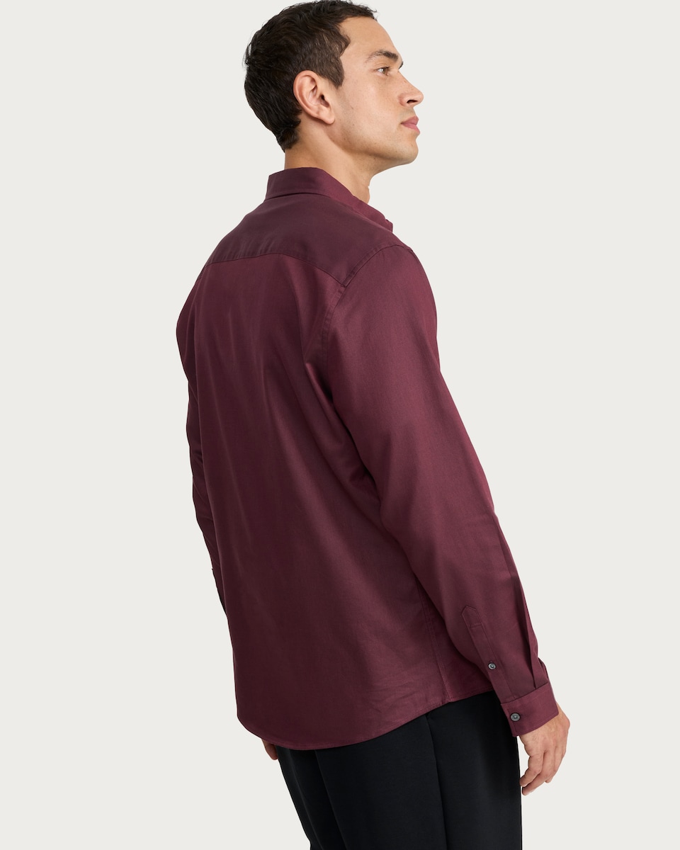 image 1 of F&F Pure Cotton Textured Long Sleeved Shirt in Burgundy