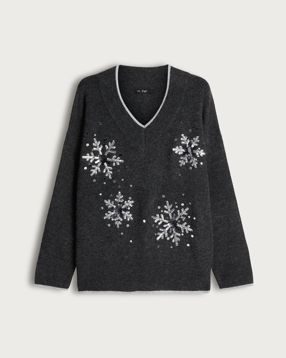 F&F Knitted Snowflake Embellished Jumper in Grey